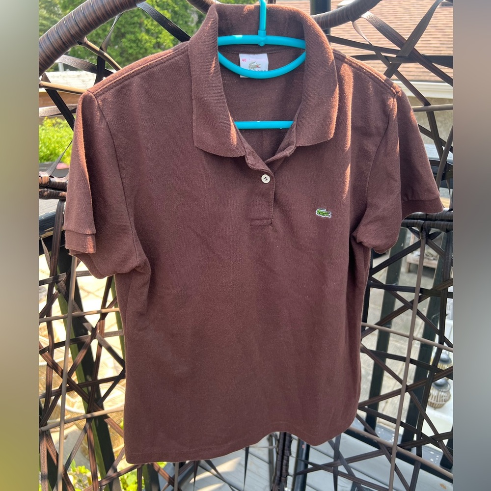 Lacoste Short Sleeve Two-Button Classic Fit Pique Polo Brown Sz 40.